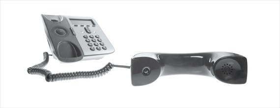 Office phone, IP phone, isolated on a white background. focus on the handset