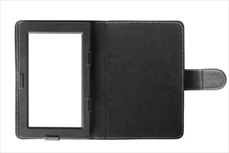 Black tablet computer with case isolated over white background