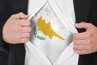 The Cypriot flag painted on the chest of a man