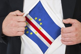 The Cape Verde flag painted on the chest of a man