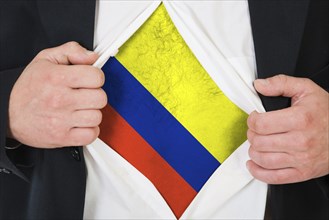 The Colombian flag painted on the chest of a man