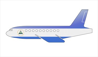 The Nicaragua flag painted on the silhouette of a aircraft. glossy illustration