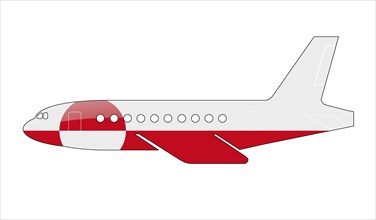 The Greenland flag painted on the silhouette of a aircraft. glossy illustration