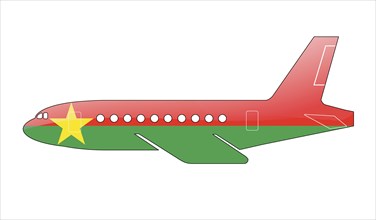 The Burkina Faso flag painted on the silhouette of a aircraft. glossy illustration