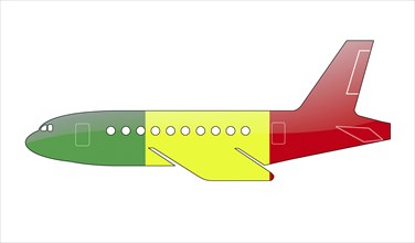 The Malian flag painted on the silhouette of a aircraft. glossy illustration