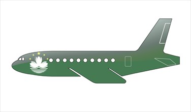 The Macau flag painted on the silhouette of a aircraft. glossy illustration