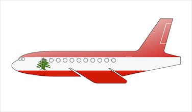 The Lebanese flag painted on the silhouette of a aircraft. glossy illustration