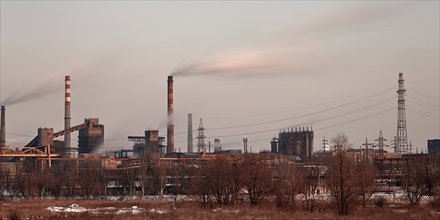 Industrial plant air pollutions with smoke stack