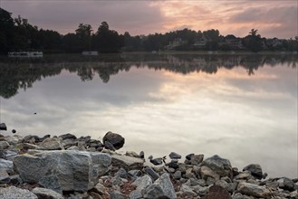 Morning scene on lake with cloudy sky