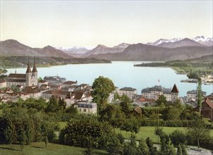 Lucerne, Vierwaldstaettersee, Switzerland, Historical, digitally restored reproduction from a 19th