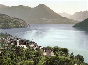 Vitznau, Vierwaldstaettersee, Switzerland, Historical, digitally restored reproduction from a 19th