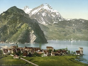 Stanstaad and Pilatus, Vierwaldstaettersee, Switzerland, Historical, digitally restored