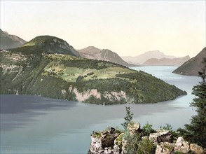 Seelisberg and Pilatus, Vierwaldstaettersee, Switzerland, Historical, digitally restored