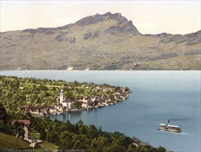 Beckenreid, Vierwaldstaettersee, Switzerland, Historical, digitally restored reproduction from a