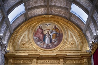 Ceiling painting above chancel, Cathedral Igreja da Sé Catedral de Faro, Old Town, Faro, Algarve,