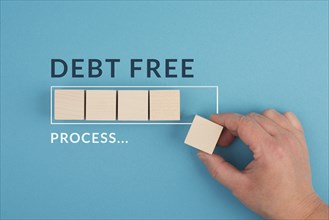 Debt free in process, loading bar, ending credit payments and bank loans, financial freedom