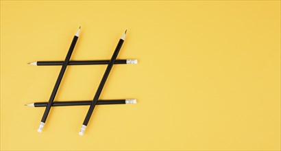 Hashtag made from pencils, social media communication, influencer and followers, viral content