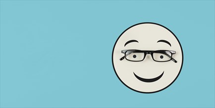 Head with a smiling face and eyeglasses, mental health concept, positive mindset, support and