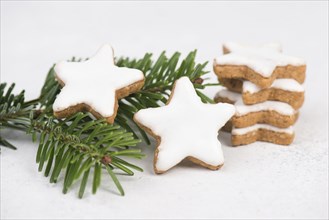 Cinnamon stars, traditional german christmas sweets, gingerbread coated with white sugar, winter