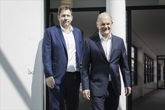 Lars Klingbeil, SPD party chairman, and Olaf Scholz (SPD), Federal Chancellor, arrive at the