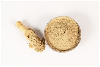 Healing earth powder in a bowl, supplement and antioxidant for to detox the body, alternative