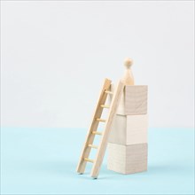 Man was climbing up the ladder, having a goal, brainstorming for ideas, success strategy, taking a