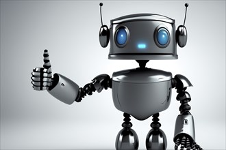 Friendly robot with thumbs up gesture, artificial intelligence, technology, AI generated, AI