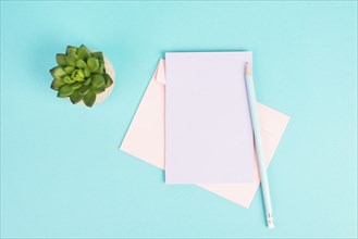 Empty paper with a pen and a cactus textured background, brainstorming for new ideas, writing a