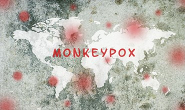 The word monkeypox is standing on a paper, outbreak of the MPXV virus, infectious disease spreading