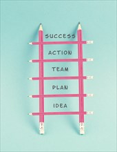 Ladder of success, having an idea, planning a strategy, teamwork for success step by step concept,