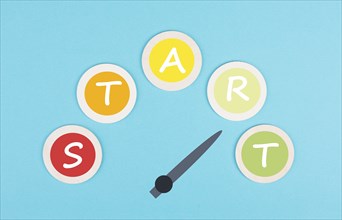 The word start stands on a tachometer, beginning a new business, plan a goal, begin a challenge,