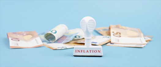 Inflation, financial crash, euro banknotes, economy development and increasing prices