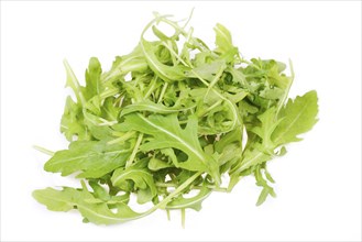 Arugula salad isolated on a white background, pile of leaves, dandelion