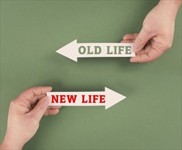 Old and new life concept, choosing a new direction, changing lifestyle, looking forward to an