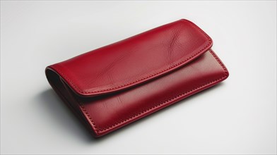 Red leather wallet with a compact and elegant design, isolated on white background, AI generated