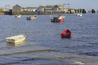 View of boats and wharf in the Autumn Nantucket, Massachusetts (Cape Cod and the Islands), USA,