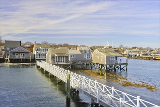 View of the island of Nantucket from the ferry arriving at Nantucket Harbor, Nantucket,