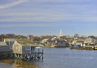 View of the island of Nantucket from the ferry arriving at Nantucket Harbor, Nantucket,