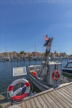 Town view Faborg, Faaborg, harbour with fishing boats, motor boats and sailing yachts, fishing boat