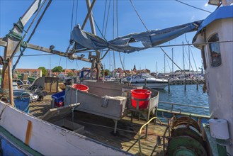 City view Faborg, Faaborg, harbour with fishing boats, motor boats and sailing yachts, fishing boat