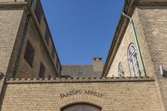 Faborg, Faaborg, Faaborg Arrest Prison Museum, brick building, high wall, Fyn, island of Funen,