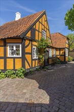 Faborg, Faaborg, picturesque old town with colourful houses, half-timbered houses, plants, gabled