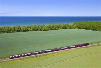 Molli steam locomotive on the narrow-gauge railway running along the Baltic Sea between Bad Doberan