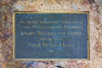 Plaque commemorating the visit of Goethe and painter Georg Melchior Kraus at the Feuersteinklippe,