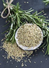 Heap of dried Rosemary (detailed close-up shot)