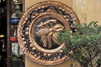 Montepulciano, Val d'Orcia, Province of Siena, Tuscany, Italy, Europe, An antique copper plate with