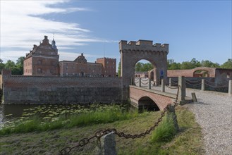 Broholm Castle, Gudme, 14th century, brick building, fortification, water plants, stone wall,