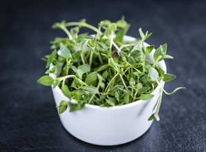 Fresh Thyme on a slate slab (selective focus, close-up shot)