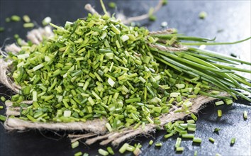 Portion of fresh Chive (studio close-up shot)