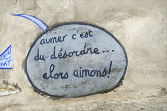 Le mur des je t'aime, also Wall of Love, I-love-you wall, Montmartre, Paris, ÃŽle-de-France,